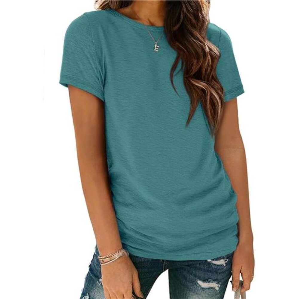Women's Blue‎ Green T Shirt Summer Tops Short Sleeve Basic Casual Shirt Tops